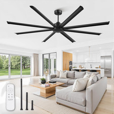 Large 96" Industrial Ceiling Fan, 8 Blades, Quiet DC Motor, 6 Speeds, Black