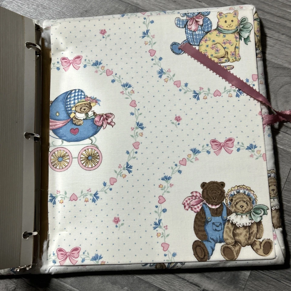 Álbum de fotos vintage feito à mão Grannycore Cottagecore bebê acolchoado tecido fichário - Imagem 4 de 4