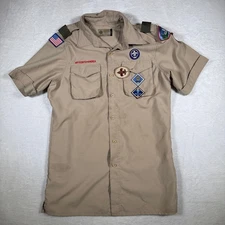 Boy Scouts of America Uniform Shirt Short Sleeve Khaki Men's Small Patched