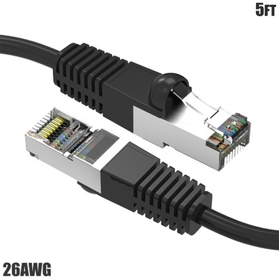 5FT Cat5E RJ45 Ethernet LAN Network FTP Patch Cable Shielded Copper Wire Black