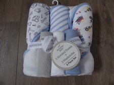 Modern Baby 6 Piece Hooded Bath Towel  Washcloth Set Construction Print New