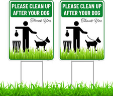 2PC Clean up after Your Dog Sign with Stakes, 9 Inches by 12 Inches - Corrugated