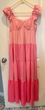 English Factory Pink Ombré Maxi Dress Size XS Cottagecore Y2K Boho Prairie