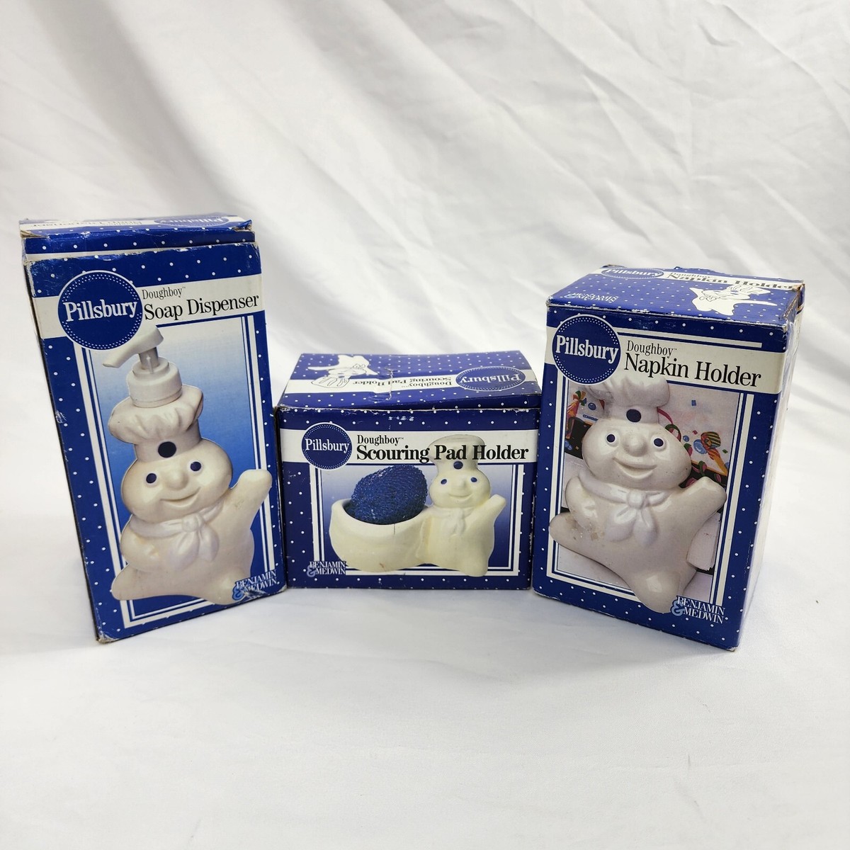 ドゥボーイPillsbury Poppin Fresh ソルト＆ペッパー入れ Vtg Pillsbury Doughboy Poppin' Fresh Soap Dispenser Napkin