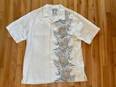 Vintage Paradise Collection Men s L Classy Pineapple Beach Shirt Linen Blend