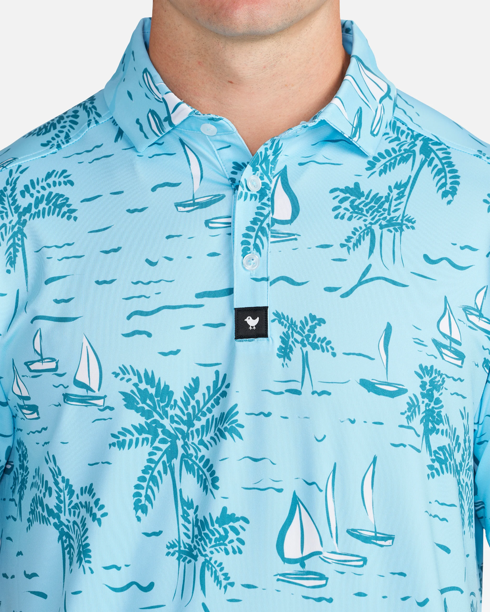 Bad Birdie Golf Polo Shirt Men's S Blue The Castaway Boats