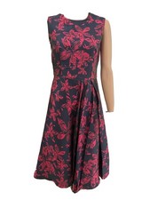 Carolina Herrera  Twill Line   Dress 4 Dark Blue Fuscia Flowers  Sleeveless Zip