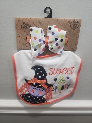 BABY ESSENTIALS HALLOWEEN BABYS HEADBAND & BIB SIZE 0 - 6M 2 PIECE SET NEW 
