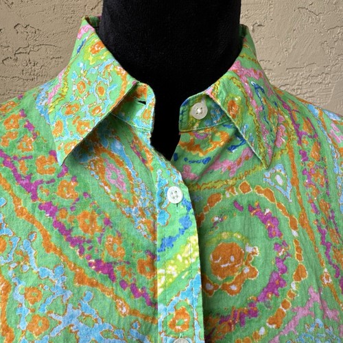 Ralph Lauren Cotton Multicolor Paisley 3/4 Sleeve Button Up Blouse Shirt Size L - Picture 2 of 7