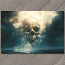 Art Print Skull Floating Ocean Clouds Mysterious Sun Moon Sea Sky Dark Storm