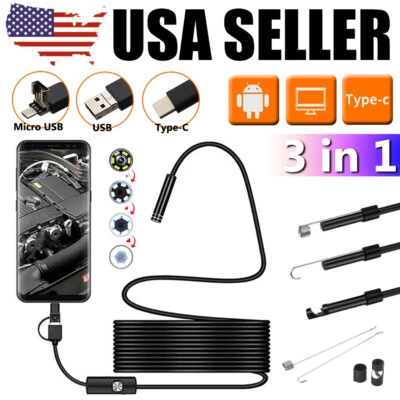 7mm HD Snake Endoscope Borescope Inspection Camera for USB Type C Android PC