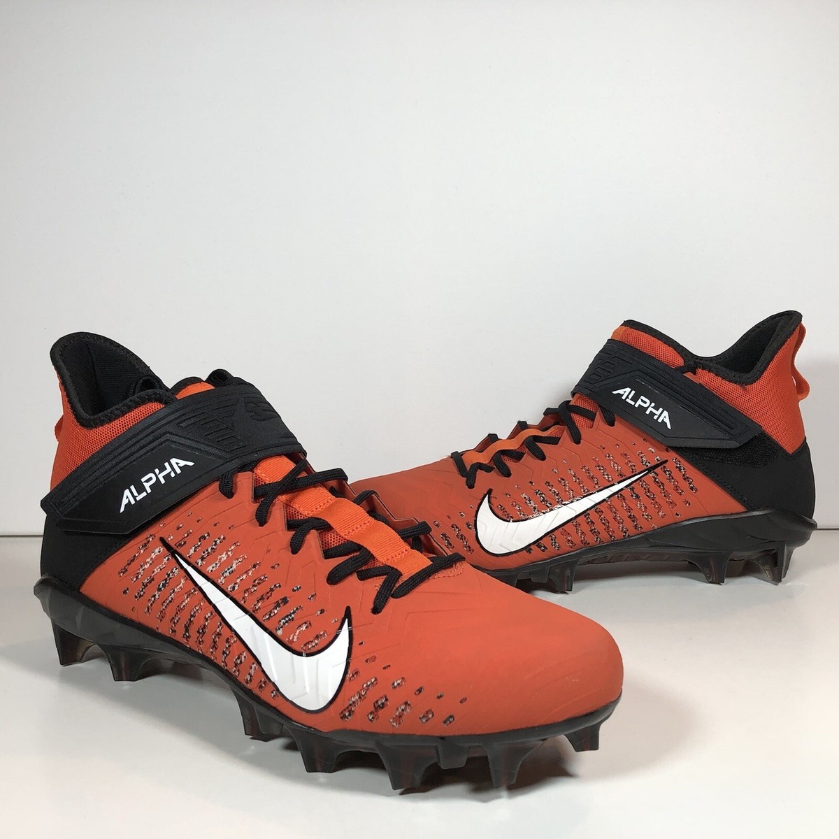 Nike Alpha Menace Pro 2 Mid Football Cleat Orange Black Men's Size
