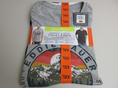 EDDIE BAUER Men's Graphic & Crew T-Shirt 2-Pack Gray and Black - Size XXL (New)