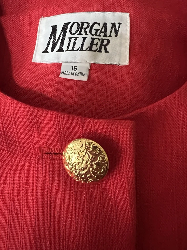 复古红色衬里金色纽扣职业西装夹克 16 码 Morgan Miller — 第 3/3 张图片