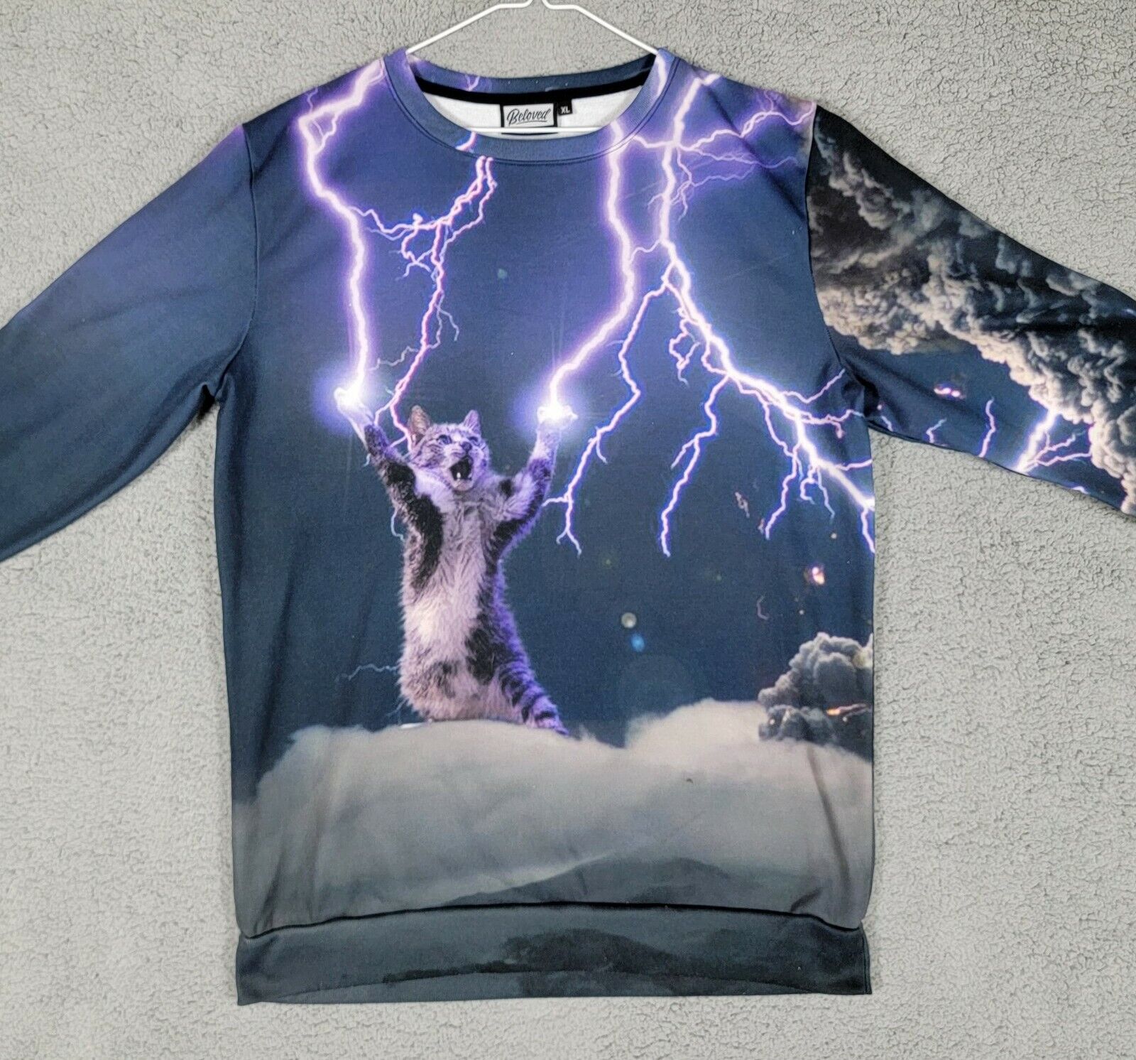 Uendelighed indlogering ironi BELOVED Sweatshirt Adult XL Graphic Super Power Electric Cat Lightning L/S  Mens | eBay