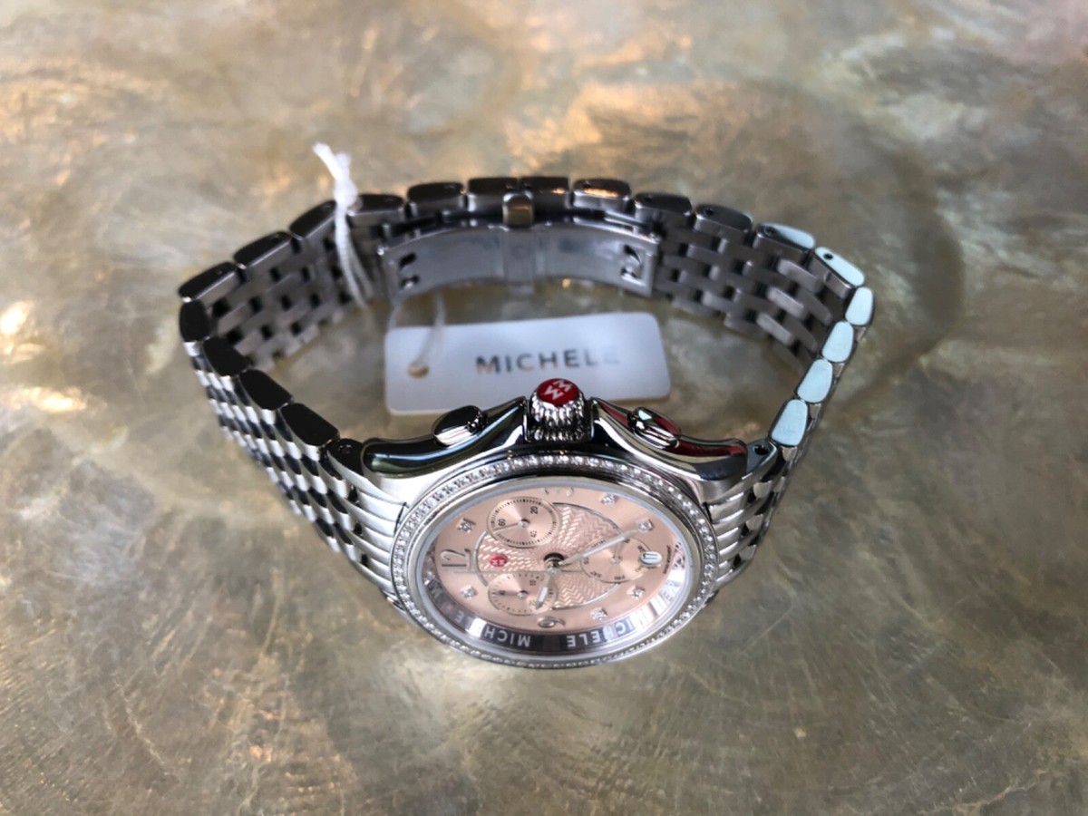 Michele Belmore Diamond Beige Silver Chronograph Watch Michele Belmore Diamond Beige Silver Chronograph Watch
