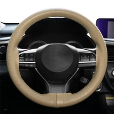 15'' 38cm Beige Genuine Leather Car Steering Wheel Cover Interior Accessories US