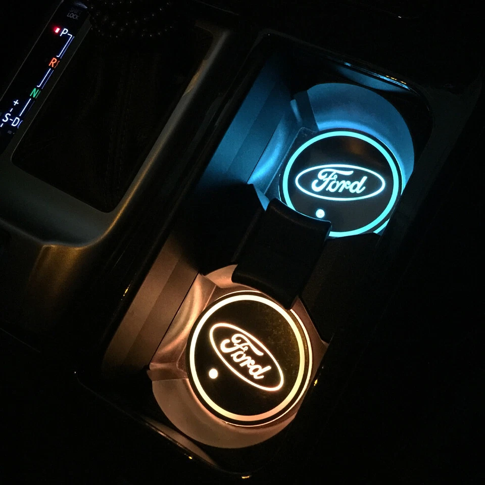 2x USB LED 7-Color Interior Console Trim Cup Holder Drink Coaster Ambient Lights — 第 2/4 张图片