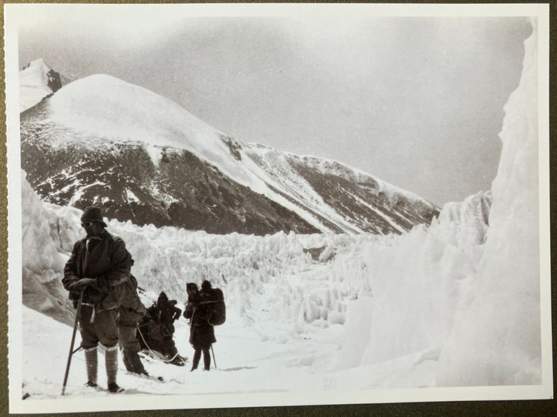 Postcard: 1924 Brit Mt Everest Exp, Ascending the trough in East Rongbuk Glacier
