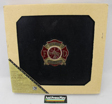 K C Bonded Leather Firefighter Scrapbook Album w/ Diecast Medallion in Box