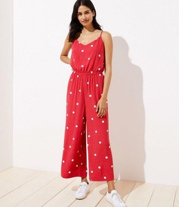 Loft Red White Polka Dot Wide Leg Crop Jumpsuit Nwt Medium Ebay