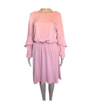 NEW Size S Halston Trapunto Flounced Sleeve Casual Dress Knee Pink
