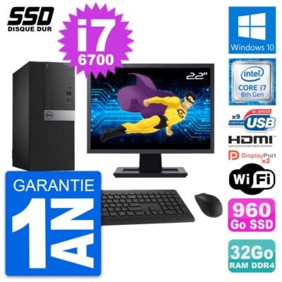 PC tour DELL 7050 Bildschirm 22 '' Core i7-6700 RAM 32Go SSD 960Go HDMI Windows