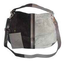 Bruno Rossi Suede Leather Handbag/Shoulder Bag - Black Grey