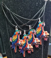 Pretty Polly Colourful Parrot Acrylic Charm Pendant Necklace.