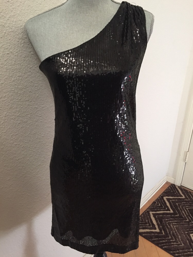 princess polly baby blue dress Alice + Olivia Black Sequin Sparkly One Shoulder Cocktail Mini Dress Small  $597
