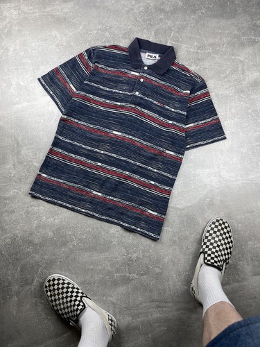 Fila Vintage 90s Tenis Striped 3 Button Polo T-Shirt 100% Cotton Size 48