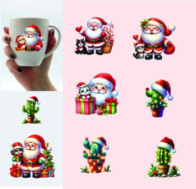9x gemischte Weihnachtskaktus Pflanze-Weihnachtsmann Katze-Vinyl Aufkleber-Decal-Tumbler-Becher