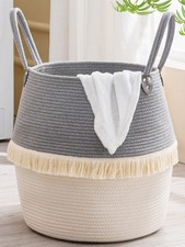 KAKAMAY 17"x17" Large Cotton Rope Woven Storage Basket Baby Laundry Hamper Grey