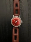 Vintage 70’s Silver Tone Timex Red Dial Date Wind Up Dainty Girly Watch Rally