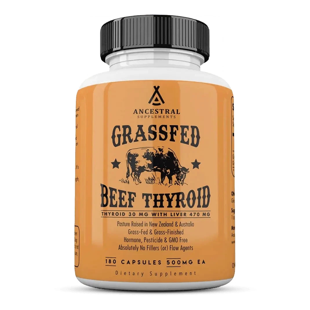Grassfed Beef Thyroid with Liver 500mg Grass Fed/No Hormones/Non GMO 180 Caps US