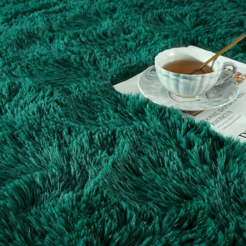 Dark Green Rug 4x6 Fluffy Emerald Area Rugs for Bedroom Living Room Carpet, - Picture 8 of 8
