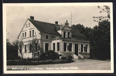 Pfaffendorf a. d. Landeskrone, Gasthof zum Weissen Rössel, Ansichtskarte 1945 
