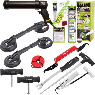 SCHEIBENKLEBER-SET 310ml KARTUSCHENPRESSE SCHEIBEN AUSBAUSET GUMMISAUGER SCHEIBE