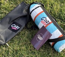 Cozy Club Waterproof Picnic Blanket 60x70 Foldable Striped Beach Mat w Strap