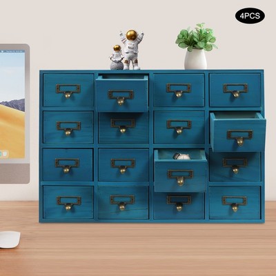 Tabletop Storage Cabinet Blue 64-Drawer Storage Box 4 PCS Drawer