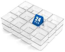 24 Pcs Small Drawer Organizer BinsSet Stackable Divider Trays for Makeup Vanity