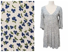 Faithfull The Brand Womens Sz 6 Fresa White Blue Floral Crepe V-Neck Mini Dress