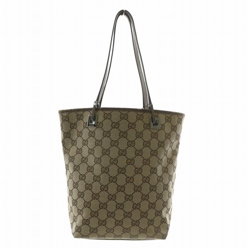 Gucci Tote Bag Hand Canvas Leather Gg Pattern All-Over Open Top Brown 31244