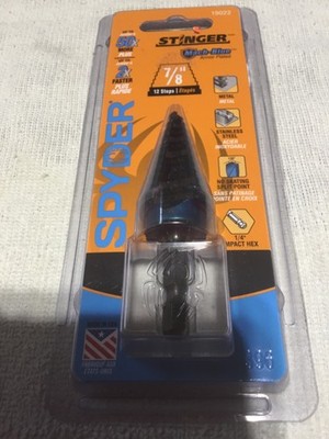 SPYDER STINGER MACH-BLUE #19022 1/4''-7/8'' 12 STEP DOWN DRILL BIT BRAND NEW