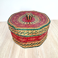 Handwoven Lidded Basket Trinket Box Boho Wicker Storage Basket Decor