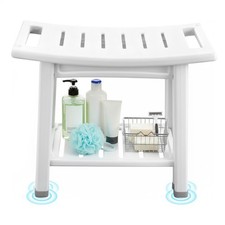 Shower Stool Bathroom 2-Tier Stool Bench  Rack Seat Anti-Slip Mats Storage Board