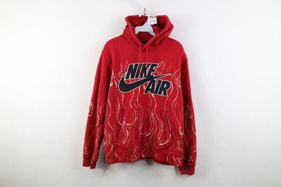 Vintage Nike Air Mens M Travis Scott Big Swoosh Fire Flames Hoodie Sweatshirt