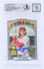 Alec Bohm Phillies Signed 2021 Topps Heritage 72 Cuts 72DC-12 BAS 10 Rookie Card