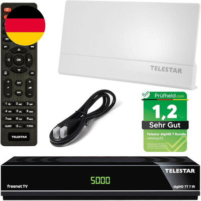 Telestar DVB-T2 Receiver + 3 Monate Freenet GRATIS + DVB-T Zimmerantenne +45 Dbi
