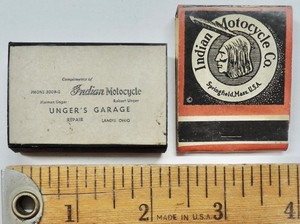 Indian Motorcycle Unger’s Garage Landis Ohio Advertising Matches (2) 